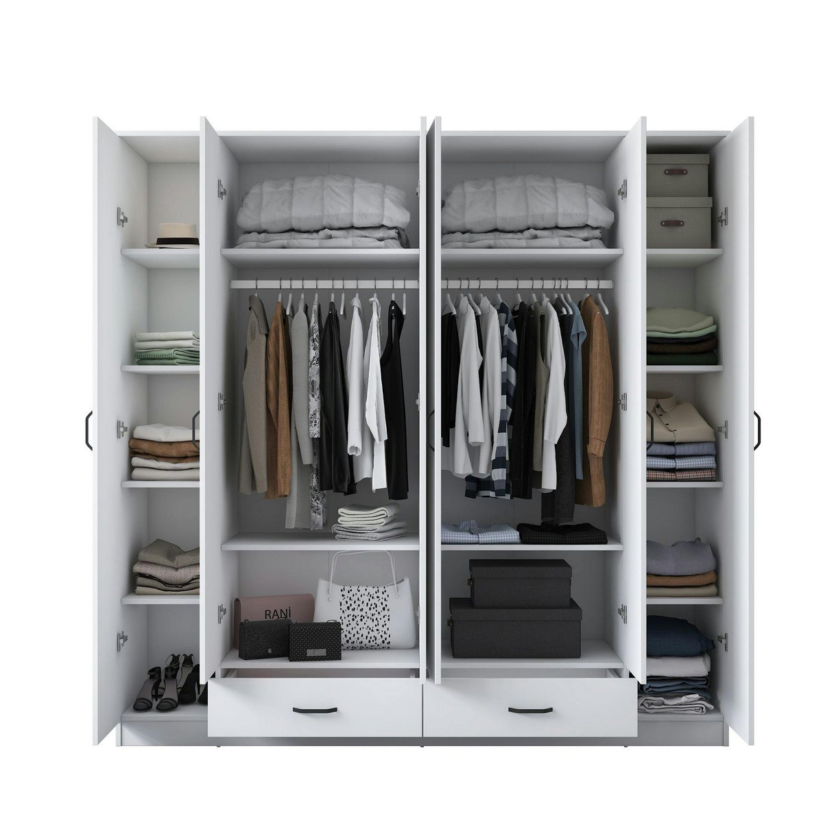 Armoire penderie blanche 6 portes 2 tiroirs BYRON blanc, PIER IMPORT