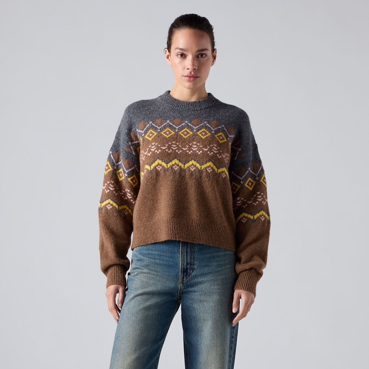 Pull jacquard col rond camel, LEVI'S