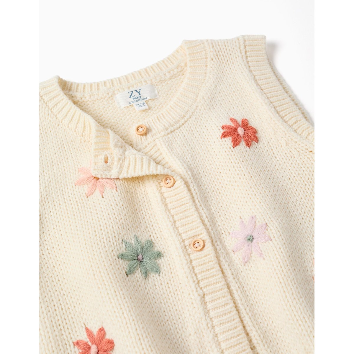Gilet sans manches en maille avec broderie florale blanc, ZIPPY