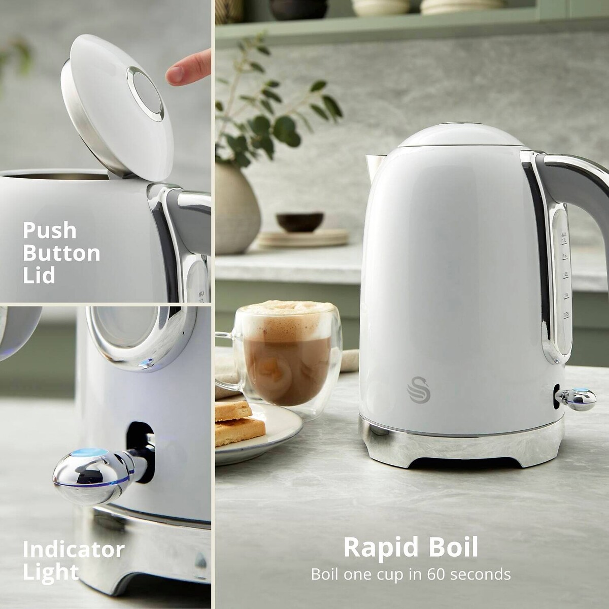 Solace 1.7L Stainless Steel Jug Kettle white, SWAN