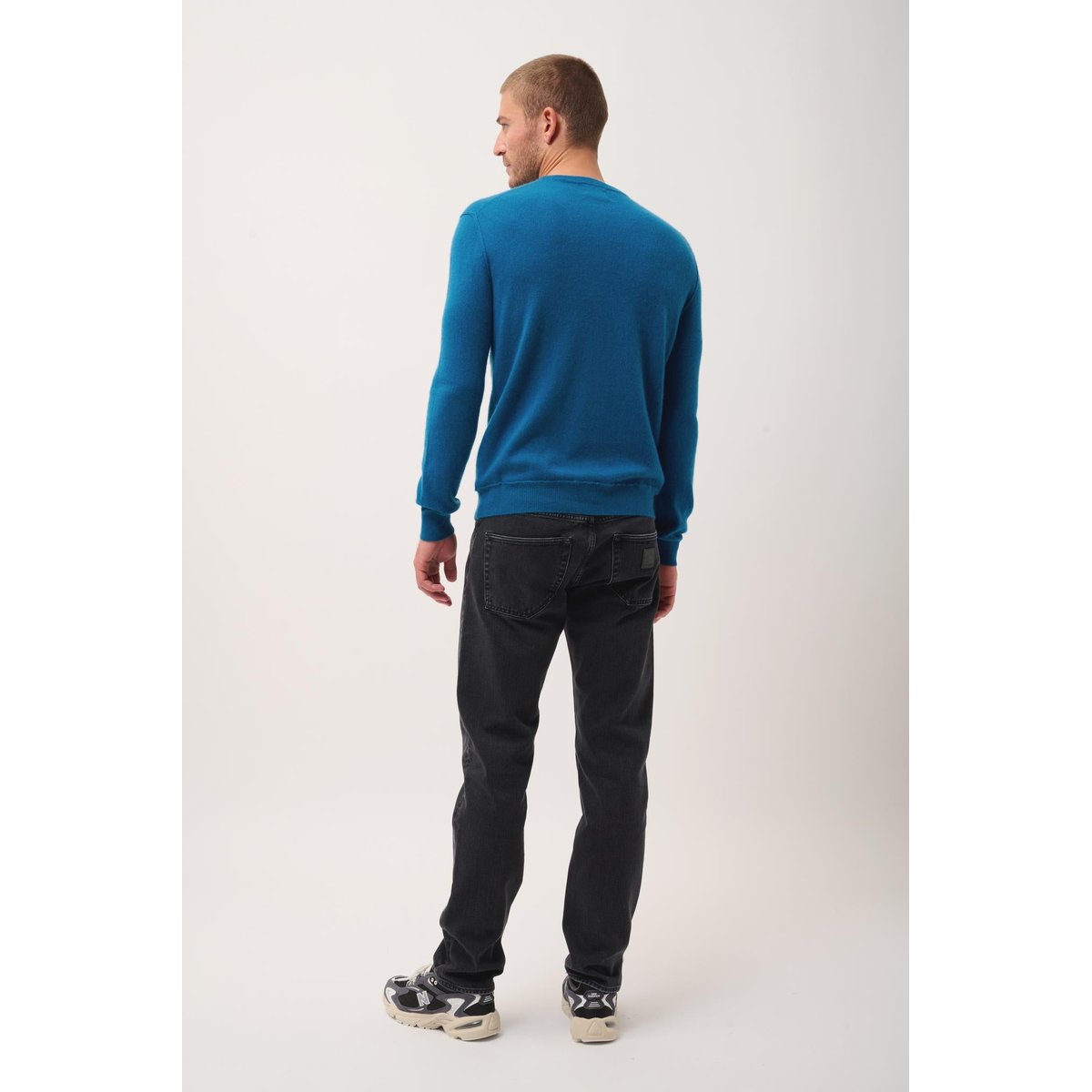 Pull Col V Paon Tom bleu vert, JUST CASHMERE