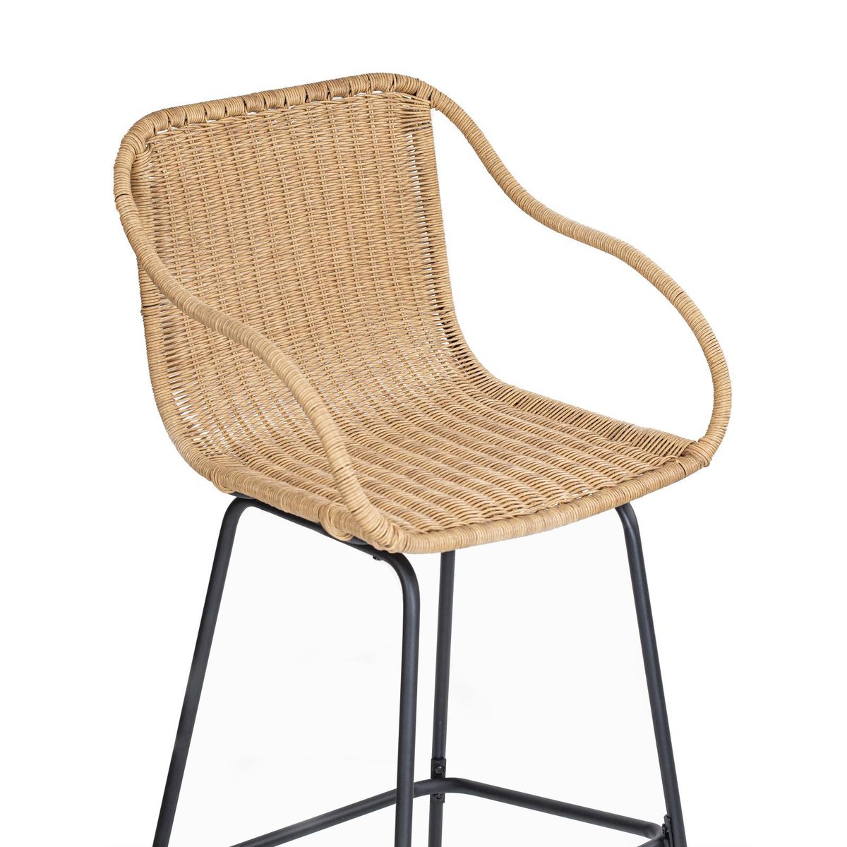 Lot de chaises de bar et d'ilot en métal et assise rotin 65cm MOOREA | Lot de 8 naturel, MOB IN