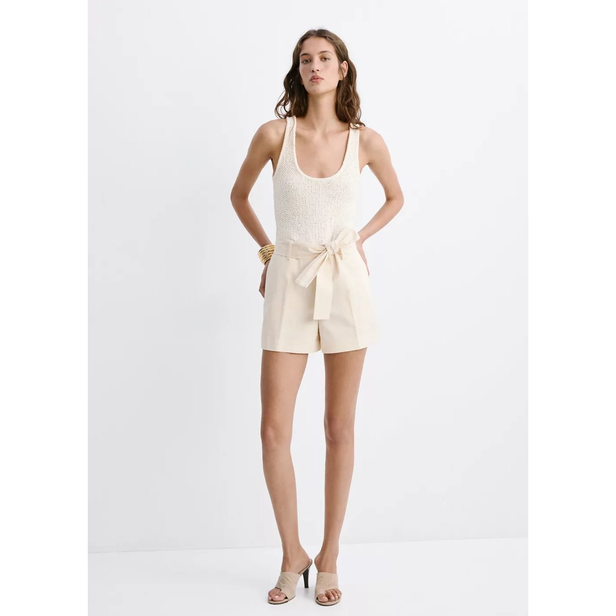 Combinaison tissu combiné ceinture écru, MANGO
