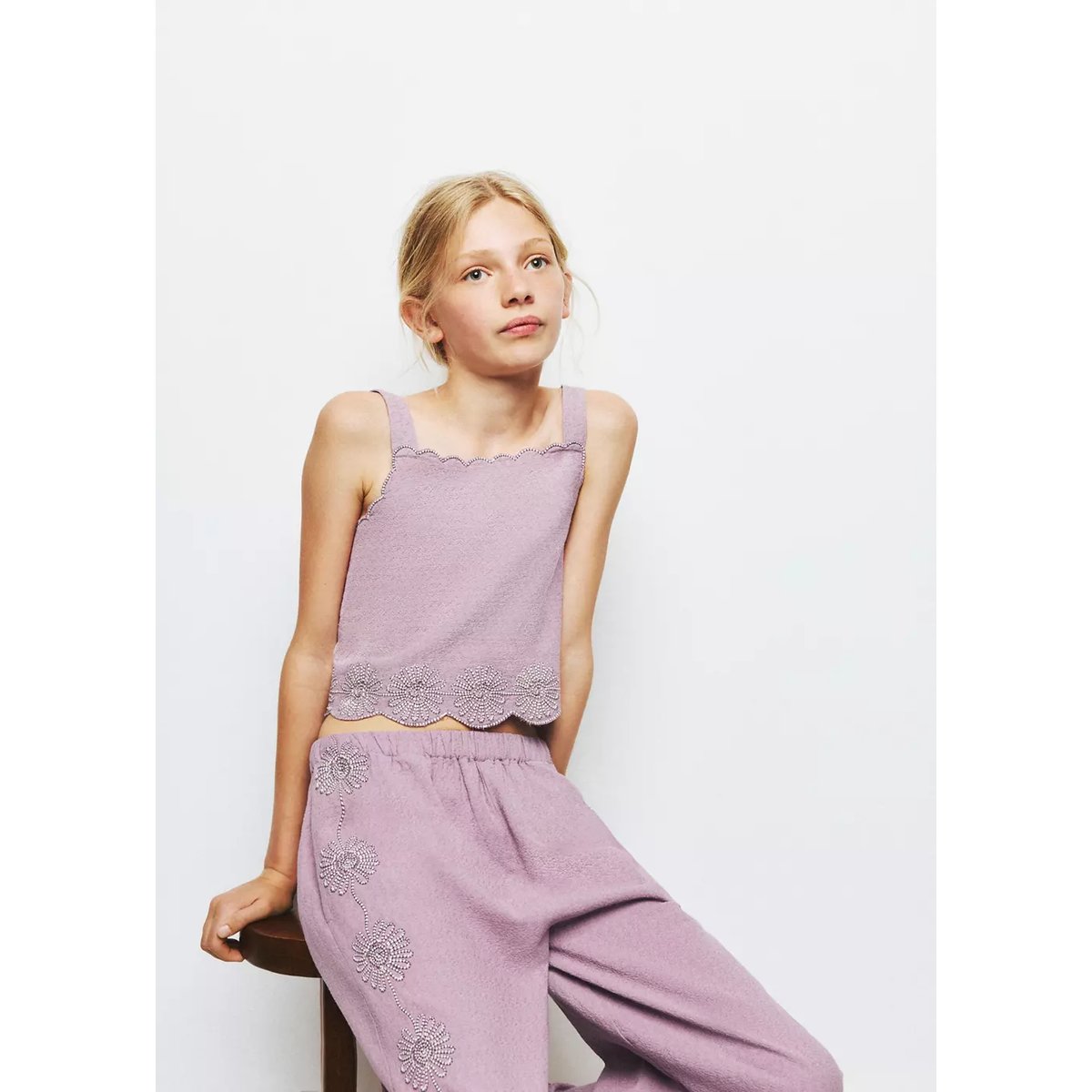 Blouse détails brodés violet clair/pastel, MANGO KIDS