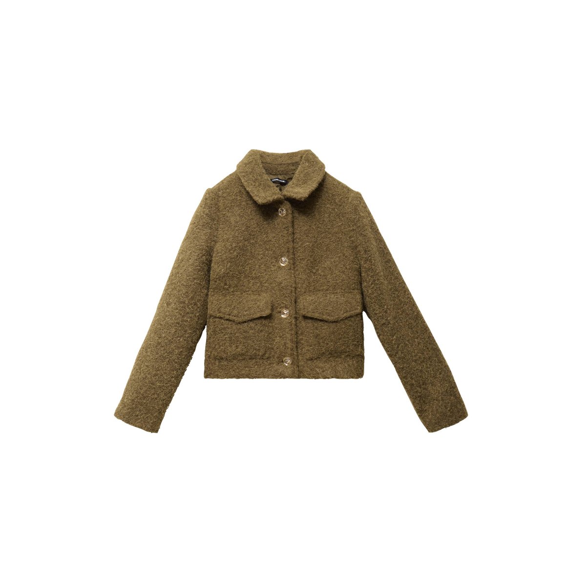 Veste droite bouclette col classique vert kaki, CACHE CACHE