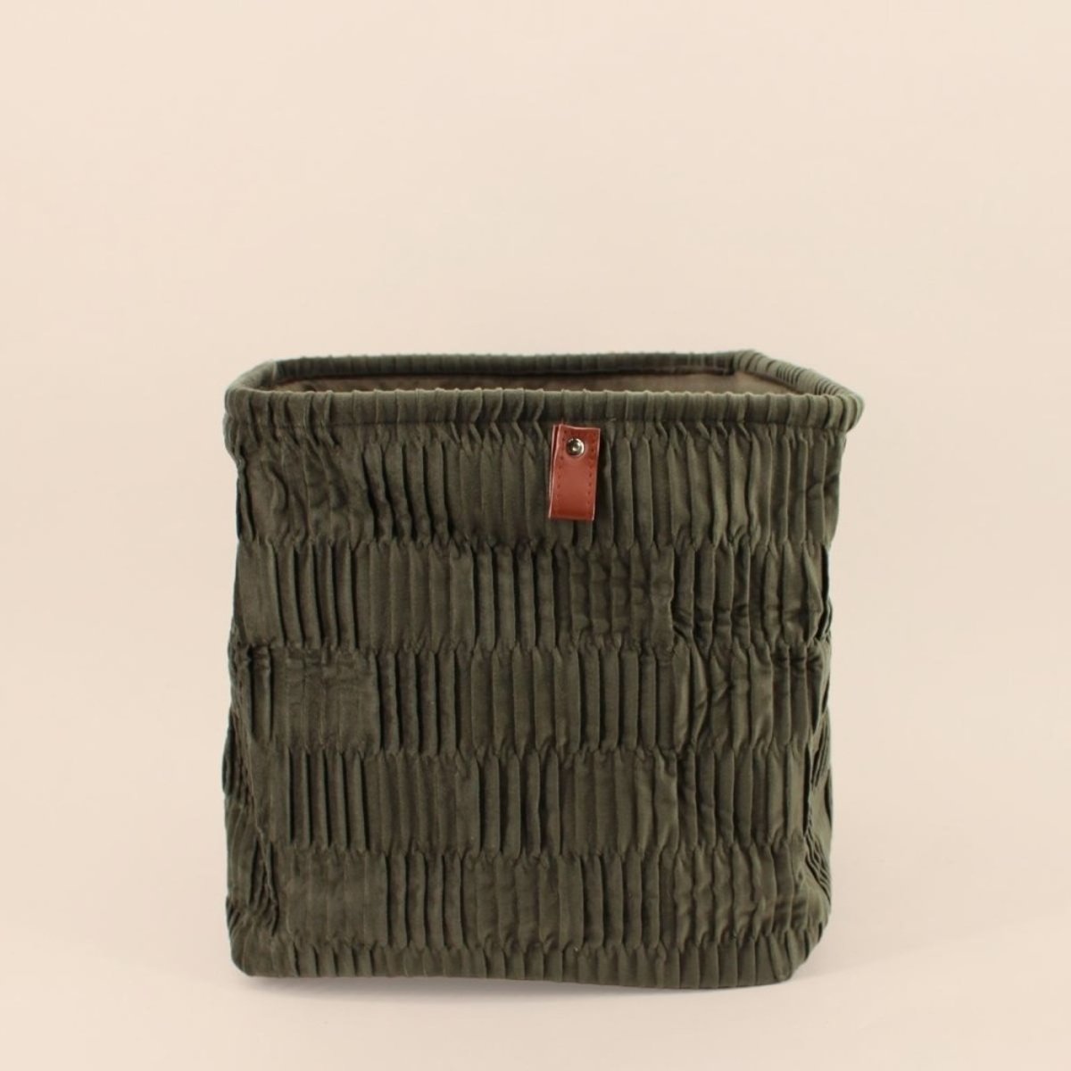 Cube de rangement en velours plissé vert 31x31x31cm vert, ORNAMI