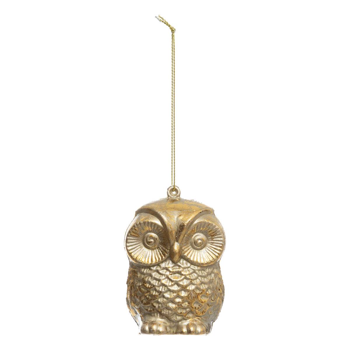Décoration de sapin hibou brillant or 8cm doré, ATMOSPHERA