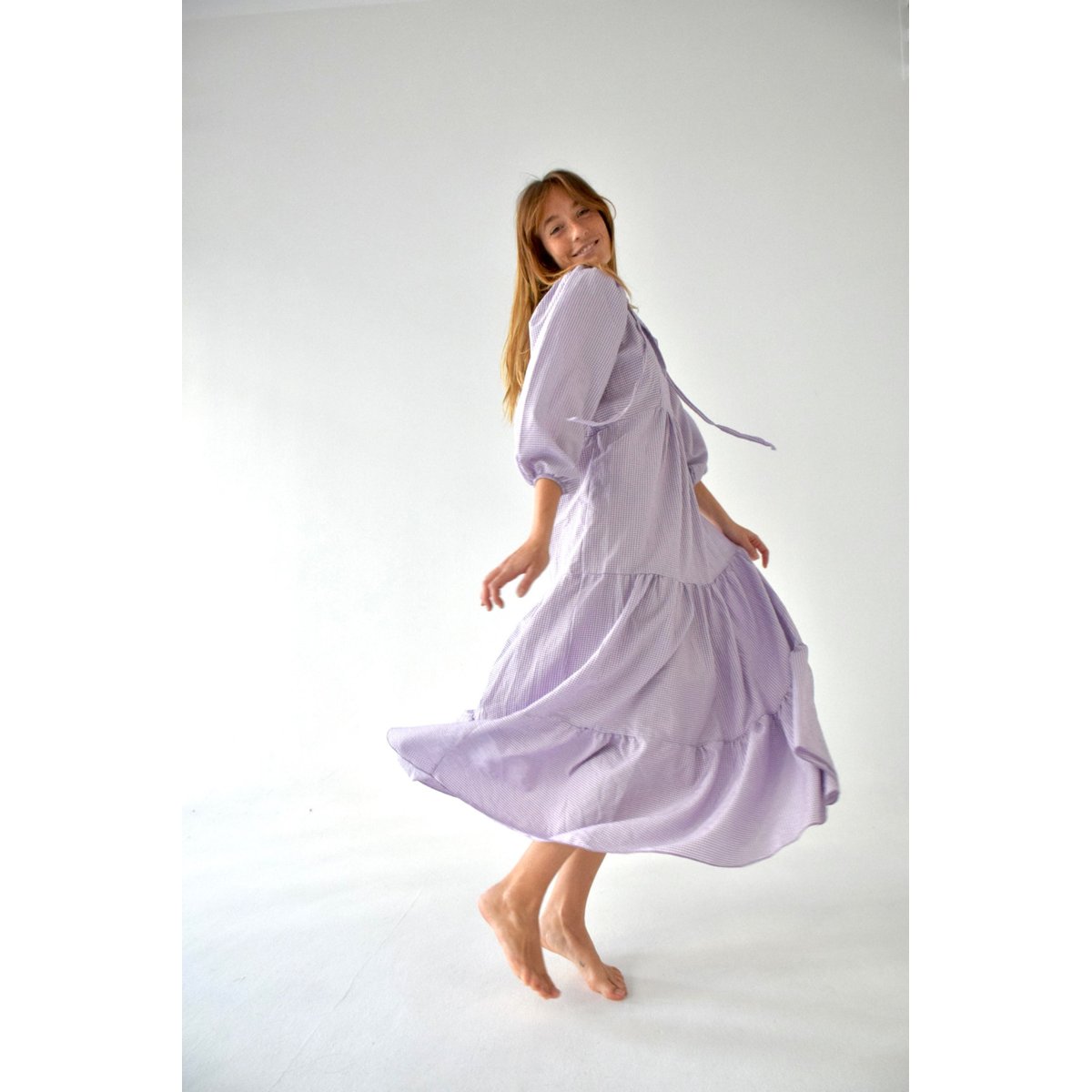 Robe longue vichy col V GABRIELA violet, MINDTRAVELER