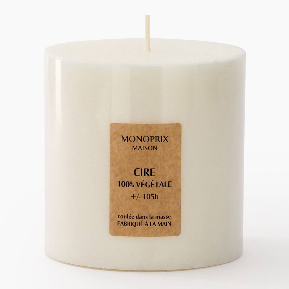 Bougie 1 mèche en cire végétale couleur unique, MONOPRIX