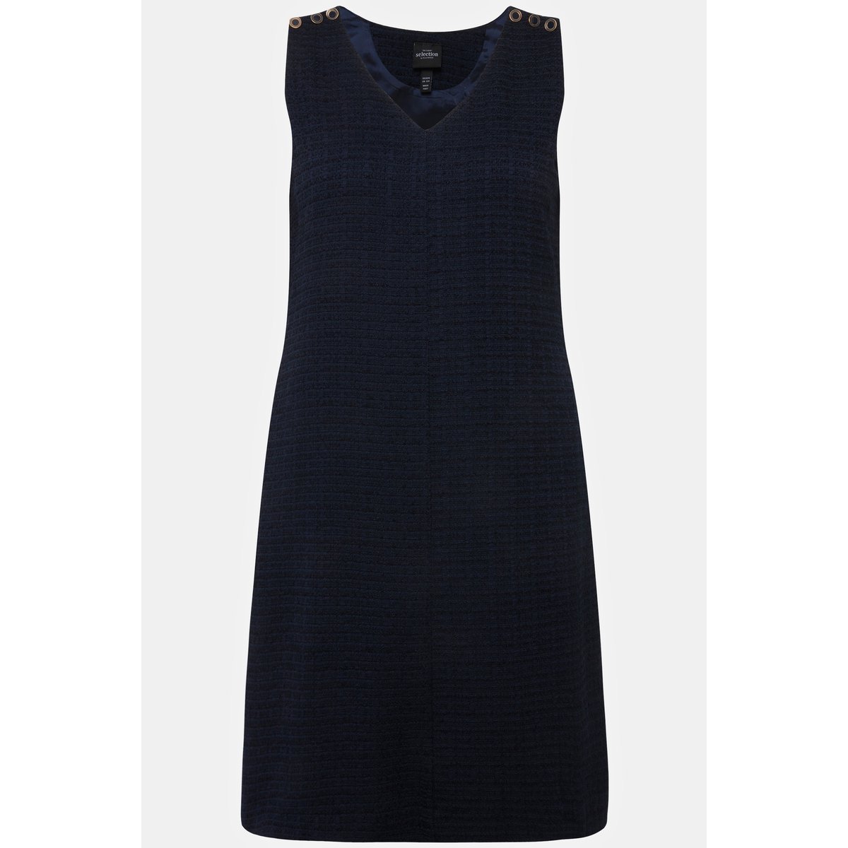 Robe en bouclette, coupe évasée, col V bleu nuit, ULLA POPKEN