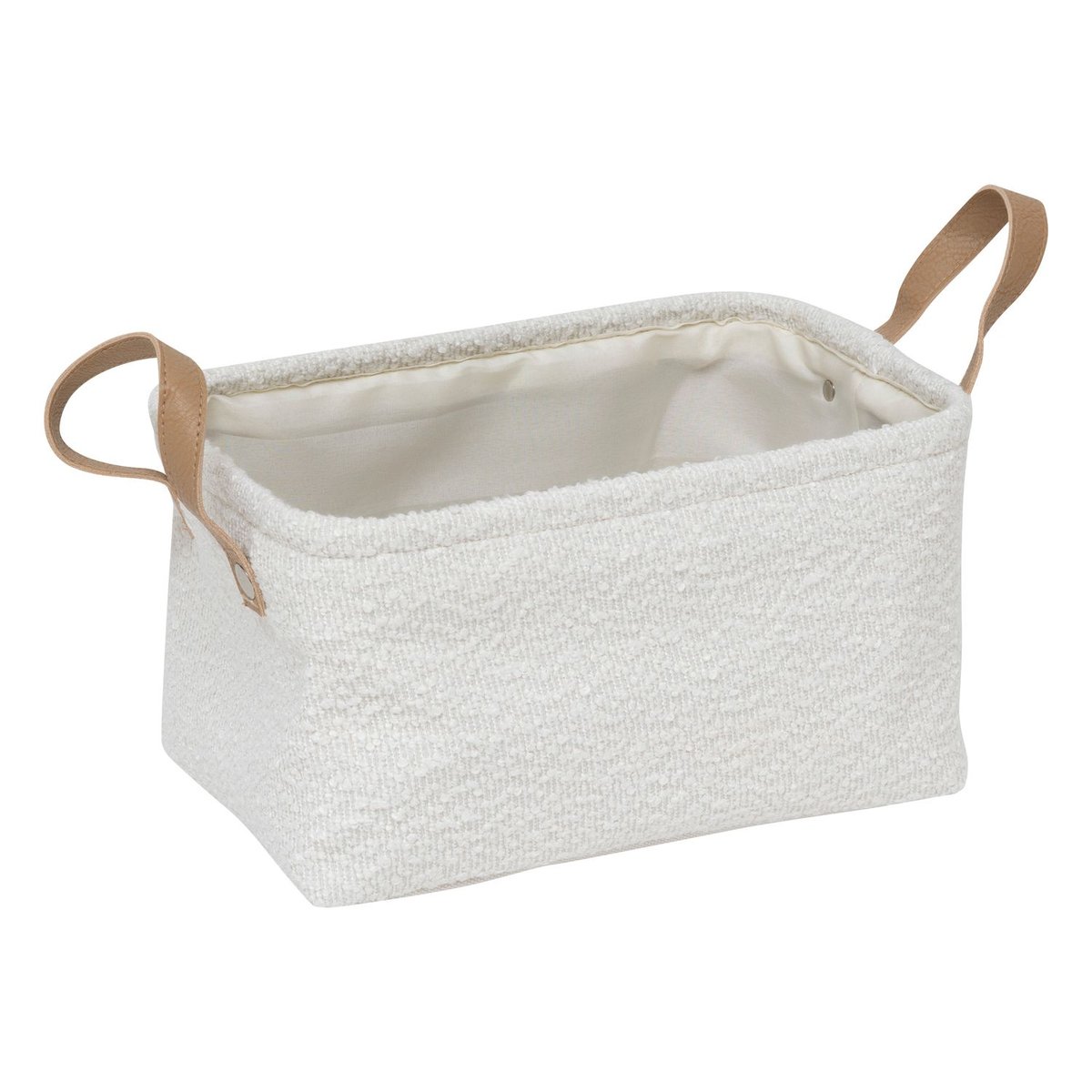Lot de 3 paniers en tissu bouclette à poignées effet cuir LOE blanc, ATMOSPHERA