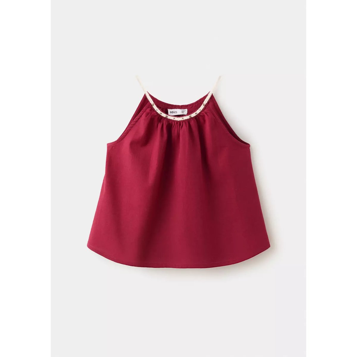 Blouse en lin et coton avec détail brodé grenat, MANGO BABY