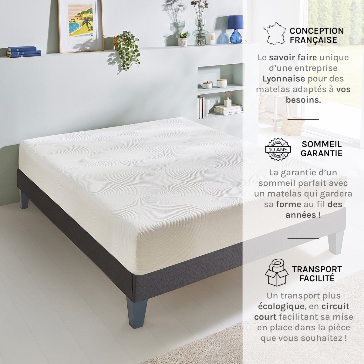 Matelas Mousse Hera 180x200 cm Accueil Mémoire de forme blanc, OLYMPE LITERIE