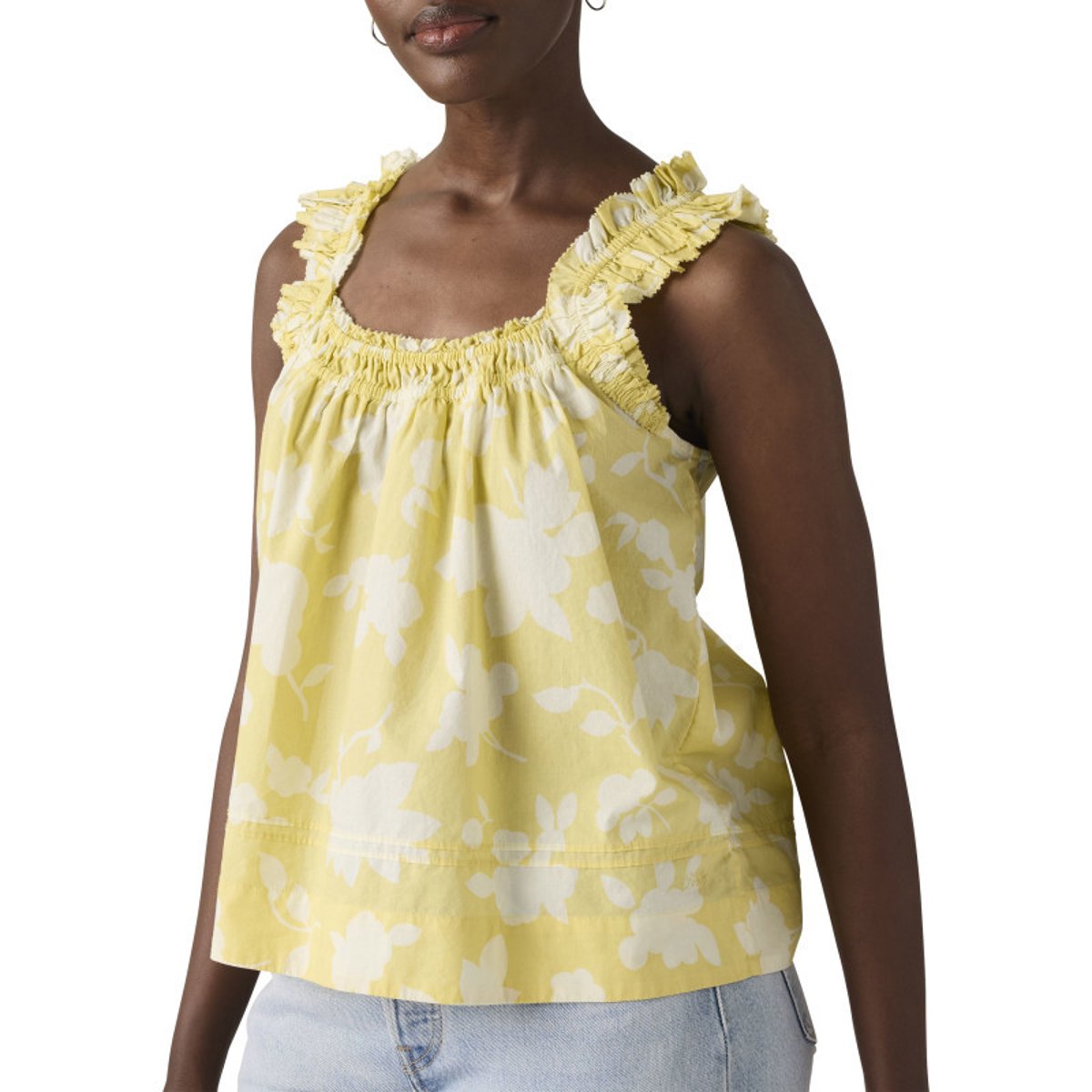 Débardeur en coton jaune floral avec une coupe ample et un col rond jaune, LEVI'S