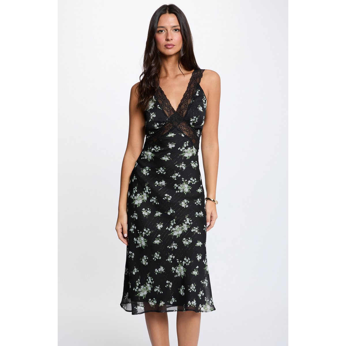 Robe dentelle col v multicolore, MORGAN