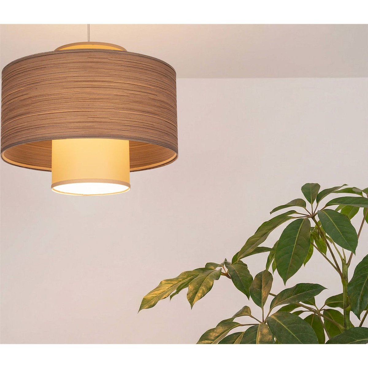 Suspension ronde en jute et lin TWIN LIGHT beige naturel et bois clair, BPS KONCEPT