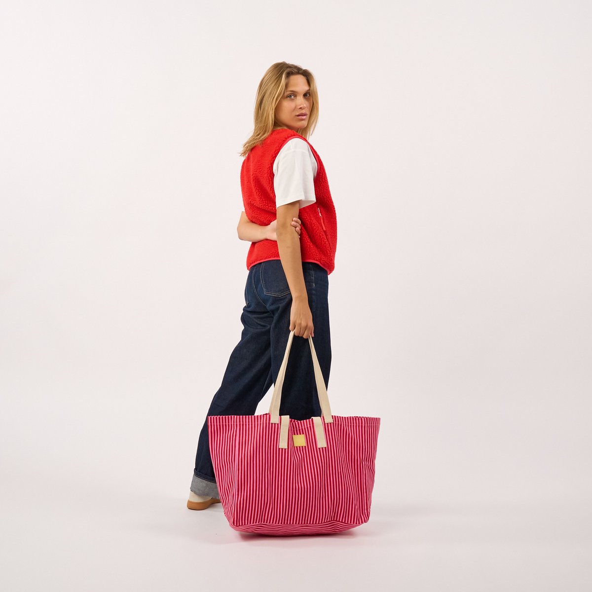 Sac cabas en coton biologique rouge et rose, BILLYBELT