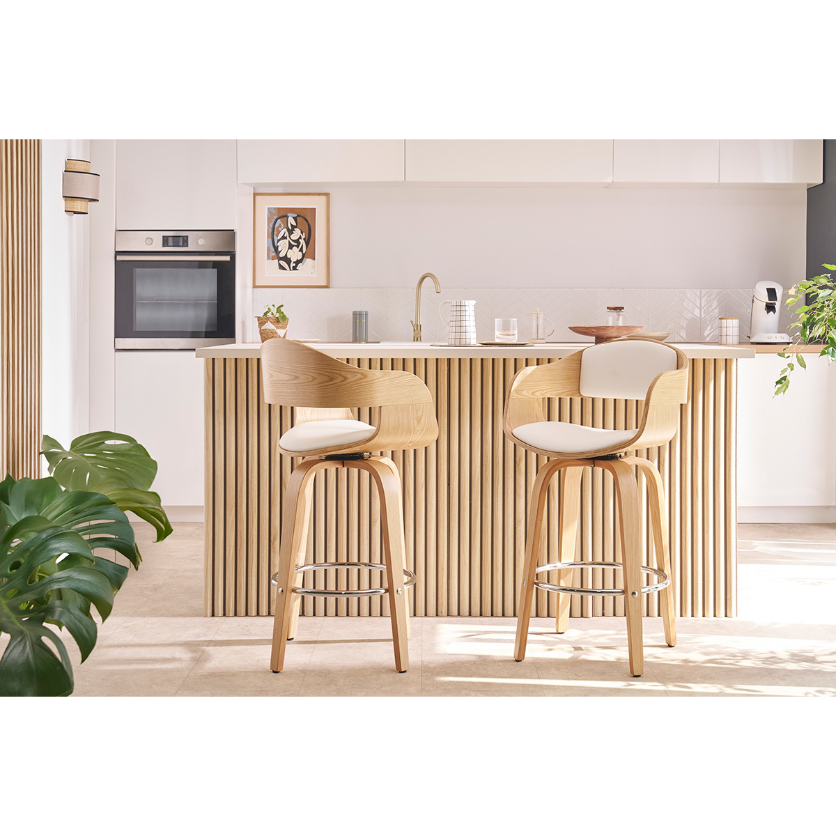 Tabouret de bar design pivotant 360° H65 cm GAO blanc, MILIBOO