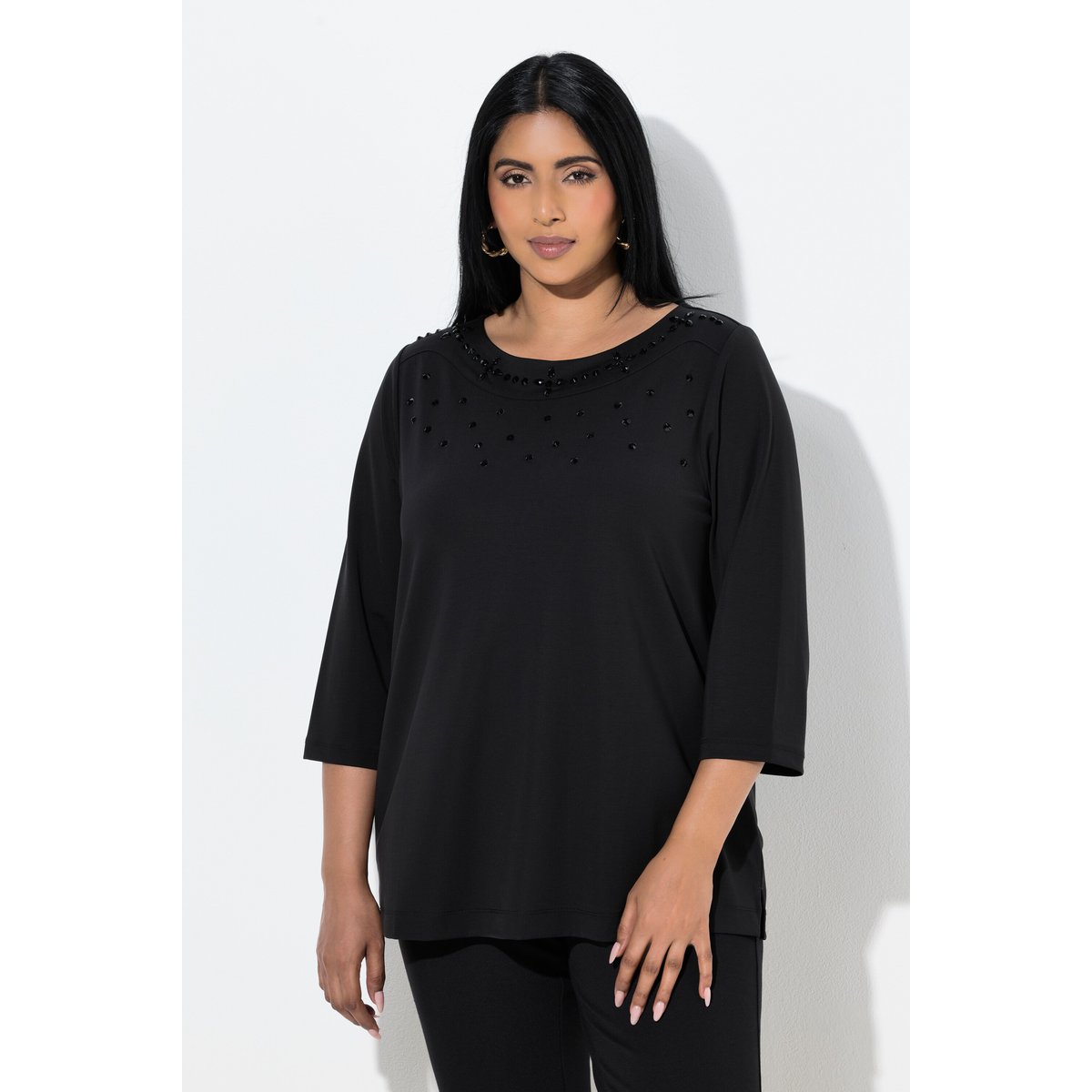 T-shirt avec petits strass noir, ULLA POPKEN