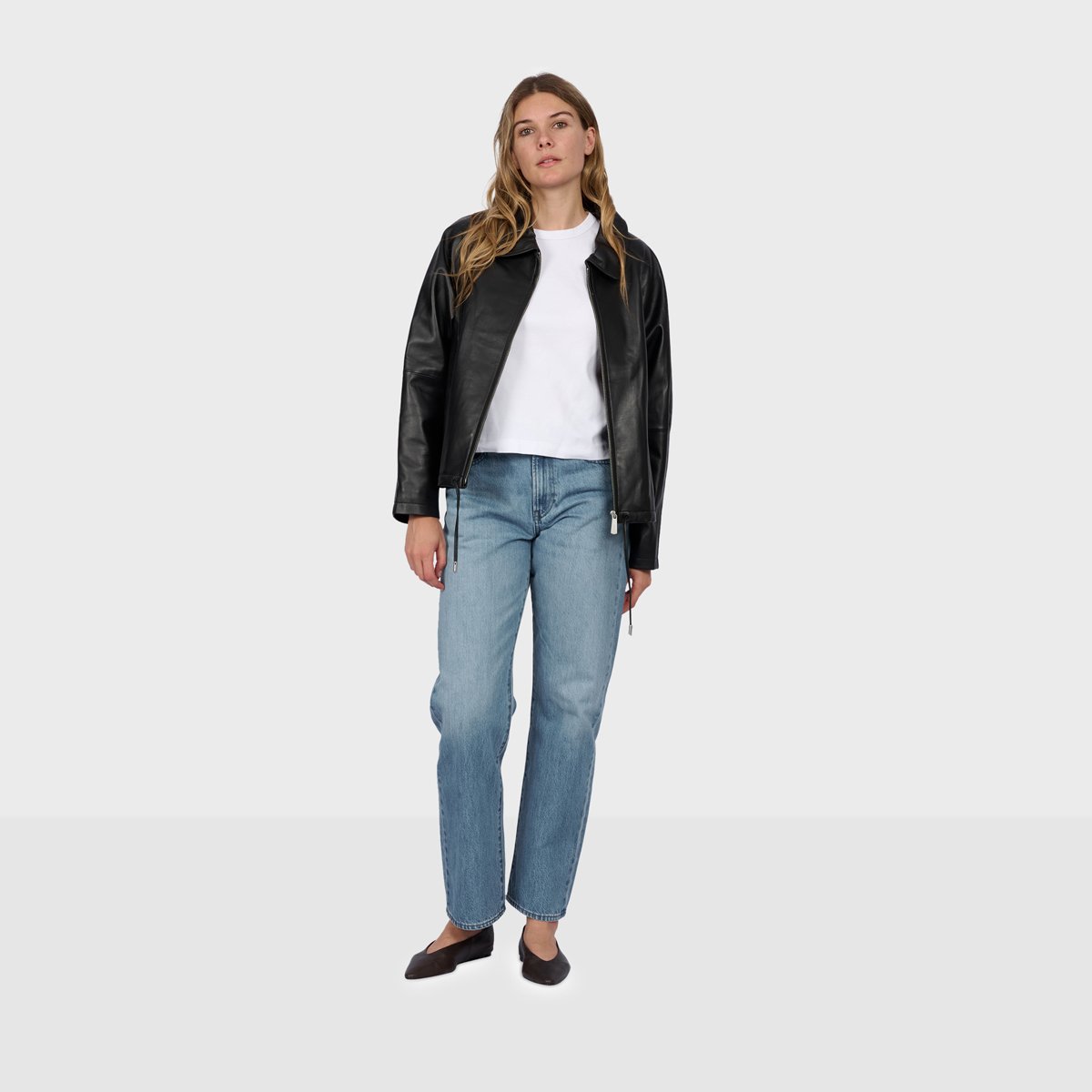 Blouson en cuir à col chemise MELROSE noir, OAKWOOD