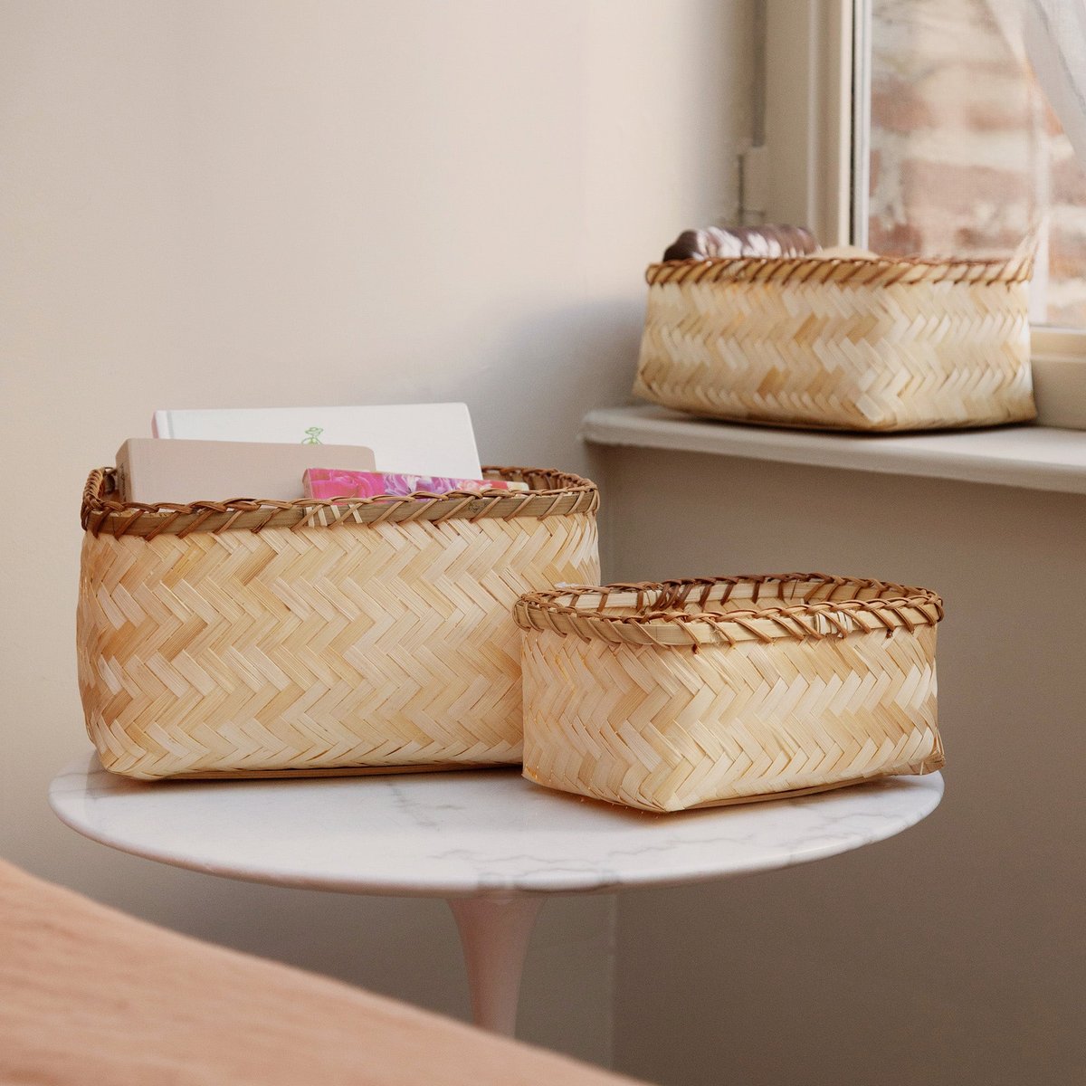 COMPACTOR - Lot 3 paniers de rangement bambou HALONG - 30 x 23 x H.15 CM - Beige naturel, COMPACTOR