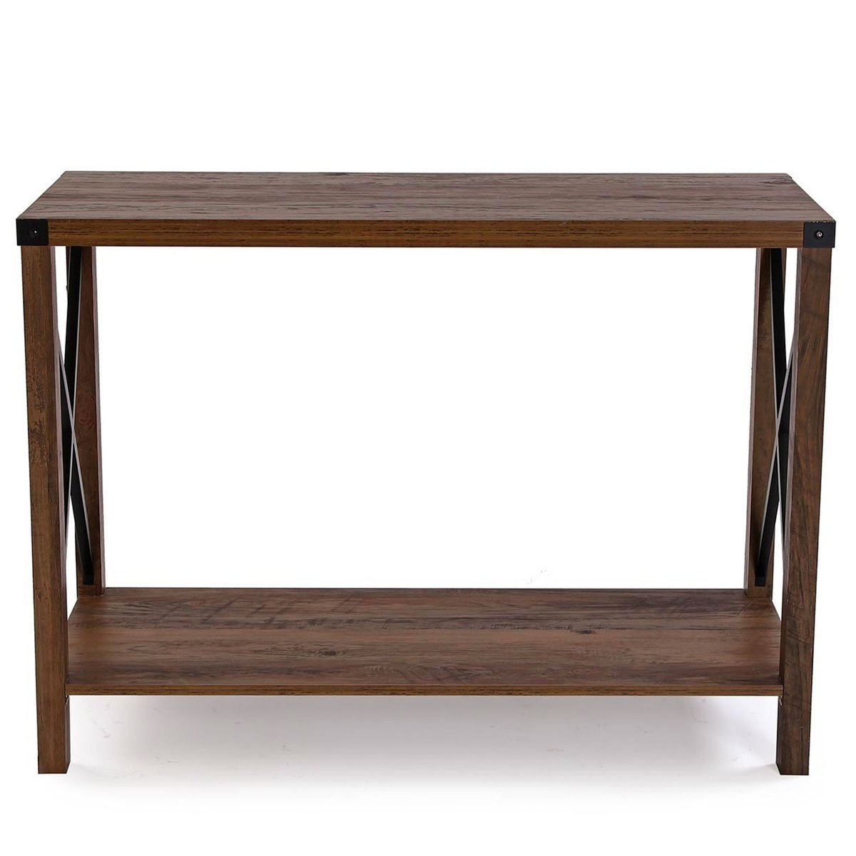 Console bois et métal noir 2 plateaux 100x35x76cm bois, WADIGA