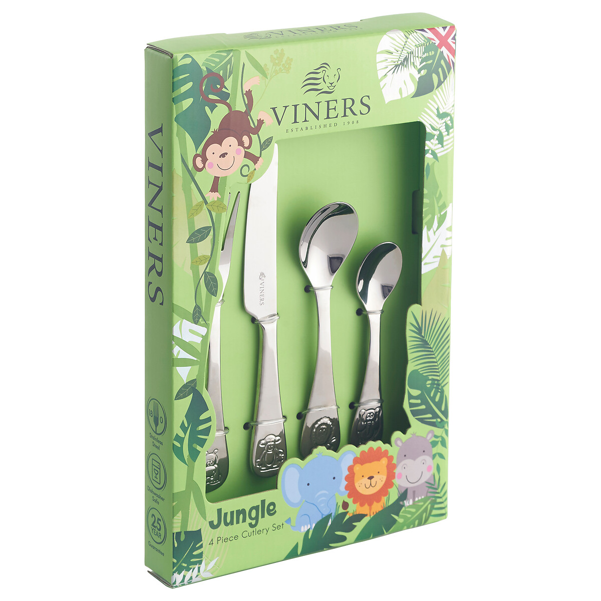 4-Piece Kids Jungle Cutlery Set stainless steel, VINERS