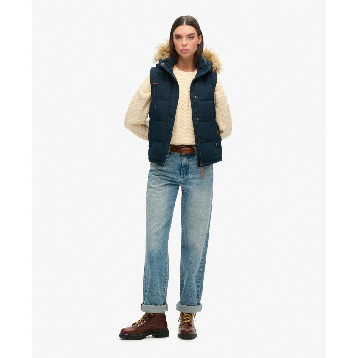 Veste sans manches en imitation fourrure Everest bleu marine éclipse, SUPERDRY