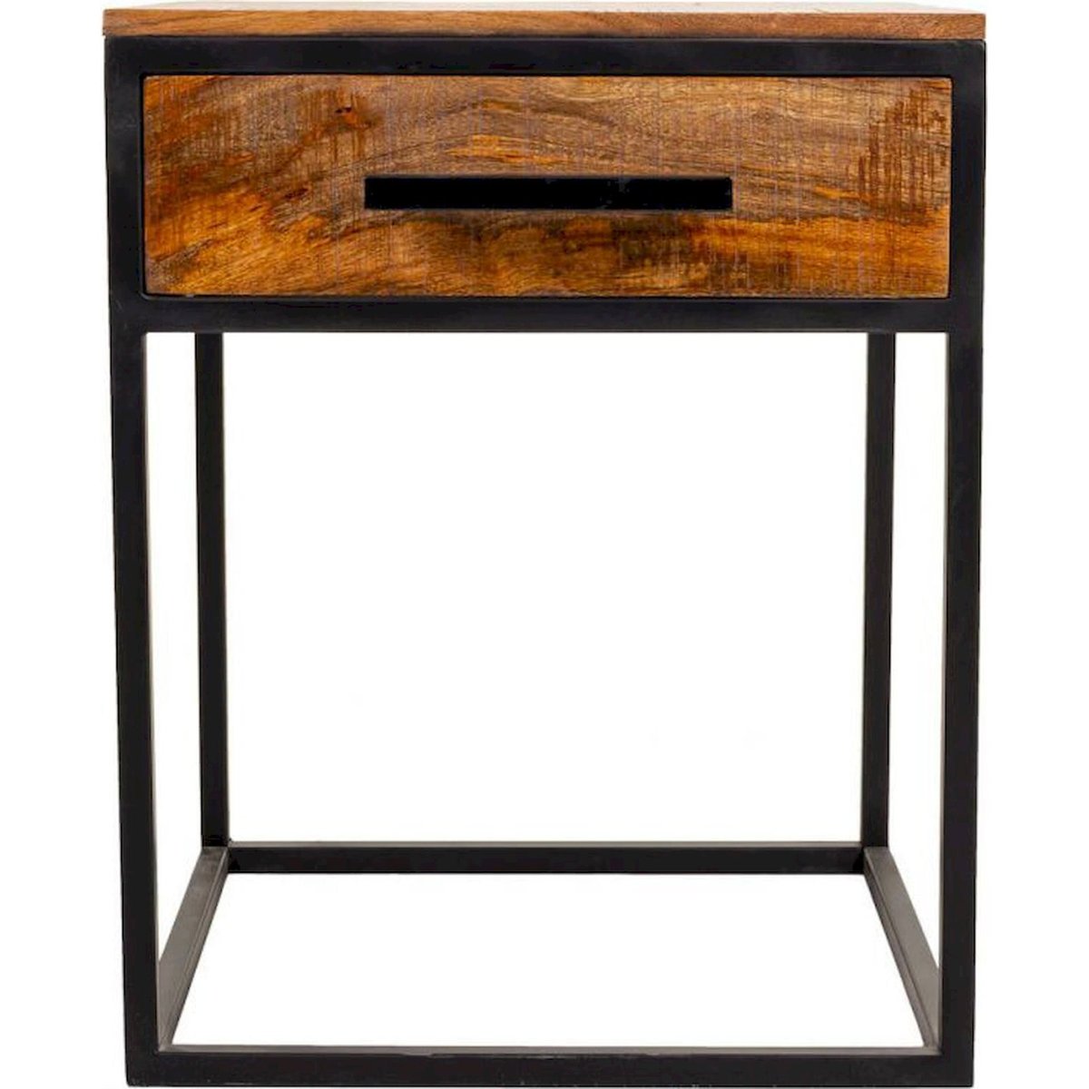 Table de chevet carrée en bois et métal bois foncé et noir mat, RECOLLECTION