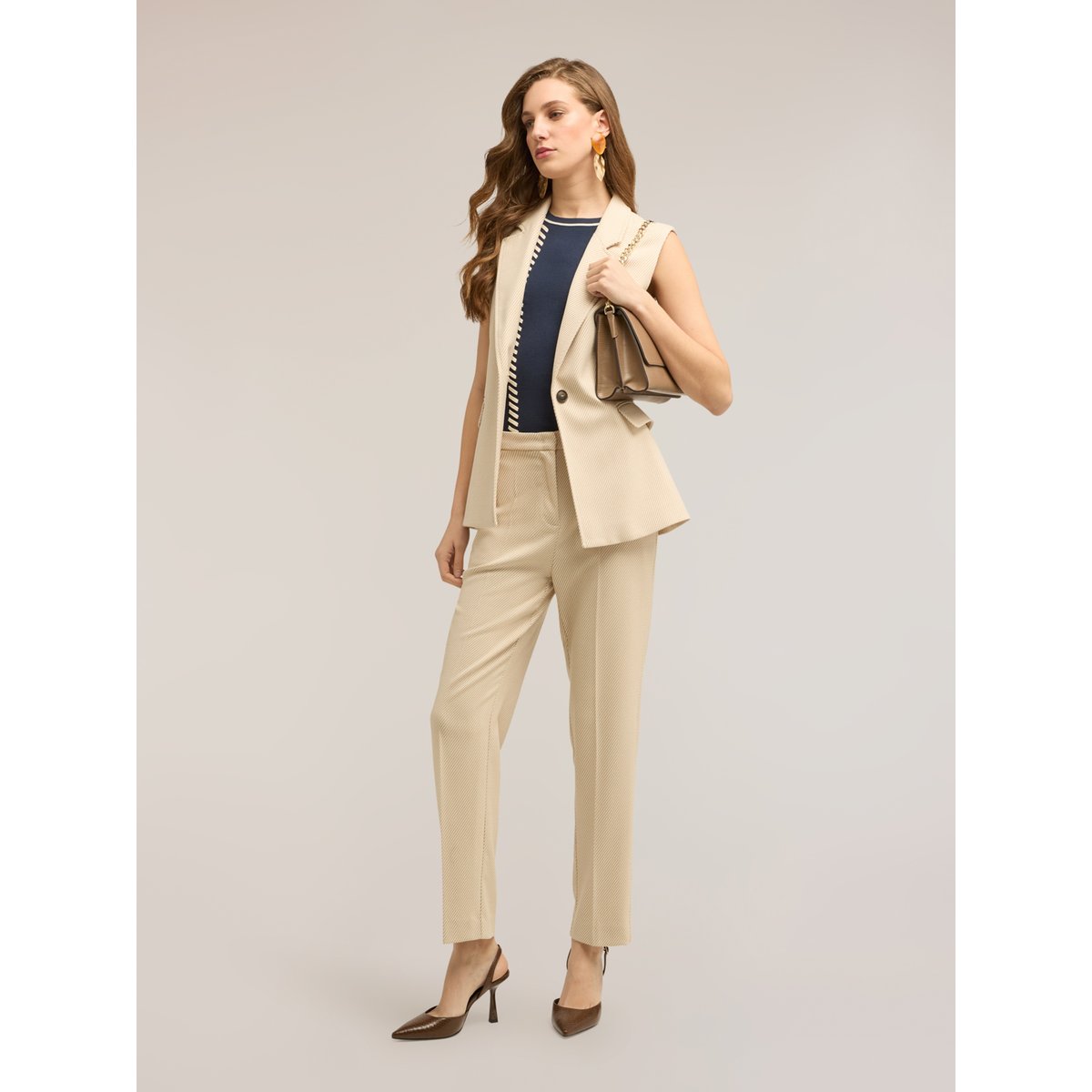 Gilet à rayures beige, MOTIVI