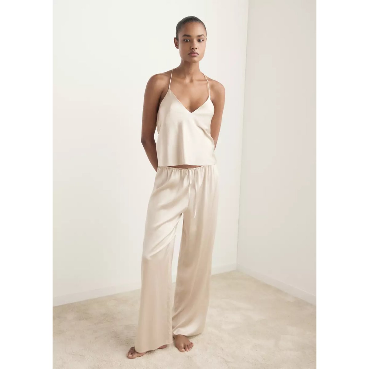 Haut de pyjama soie gris clair/pastel, MANGO