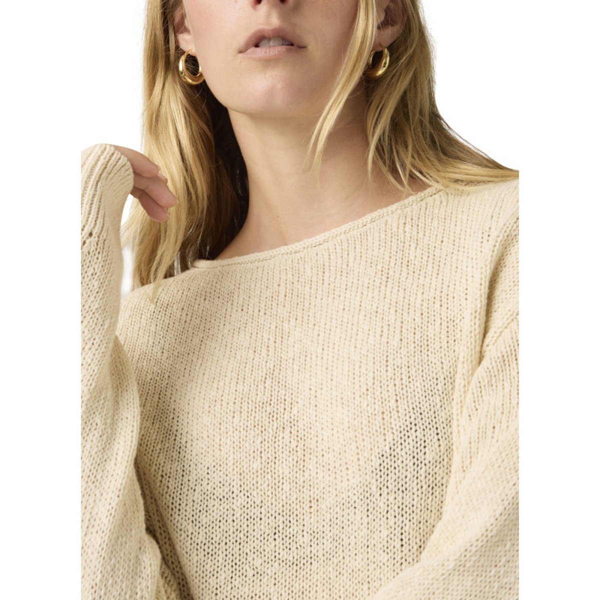 Pull en coton écru uni avec une coupe droite et un col rond beige, LEVI'S