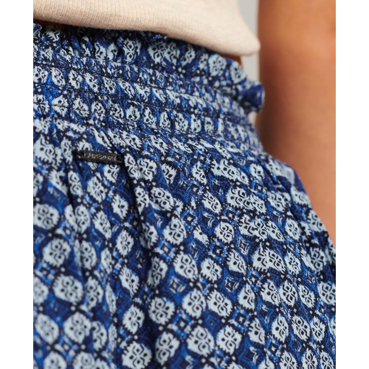 Short de plage smocké mini bleu geo, SUPERDRY