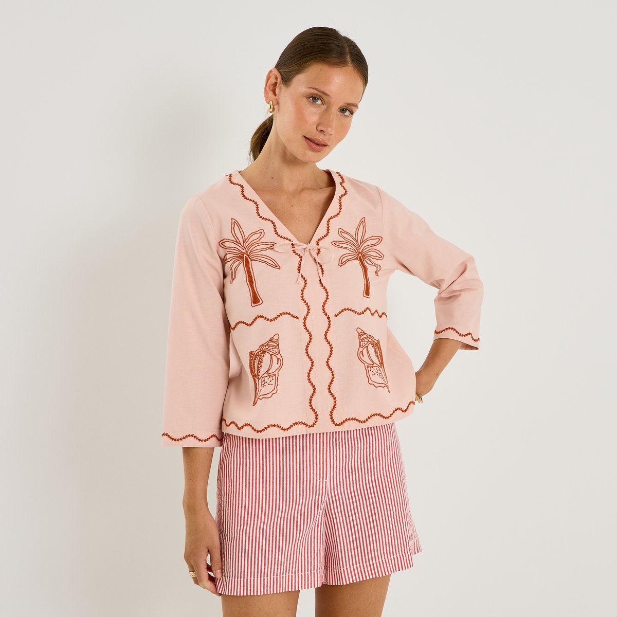 Blouse à broderies rose, GRAIN DE MALICE