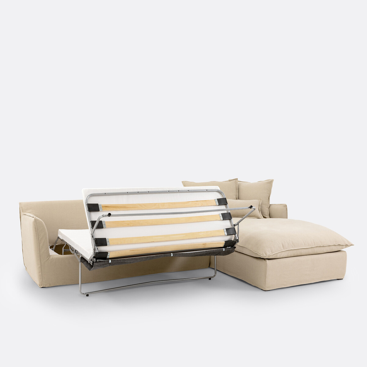 Sofá cama rinconero de 4 plazas, Comfort Bultex®, desenfundable, lino, ODNA natural, LA REDOUTE INTERIEURS