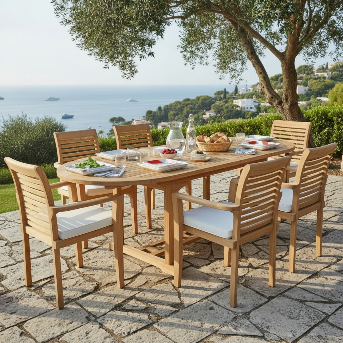 Table extensible ovale teck massif Vérone 160/240 x 100 cm naturel, TECK ATTITUDE