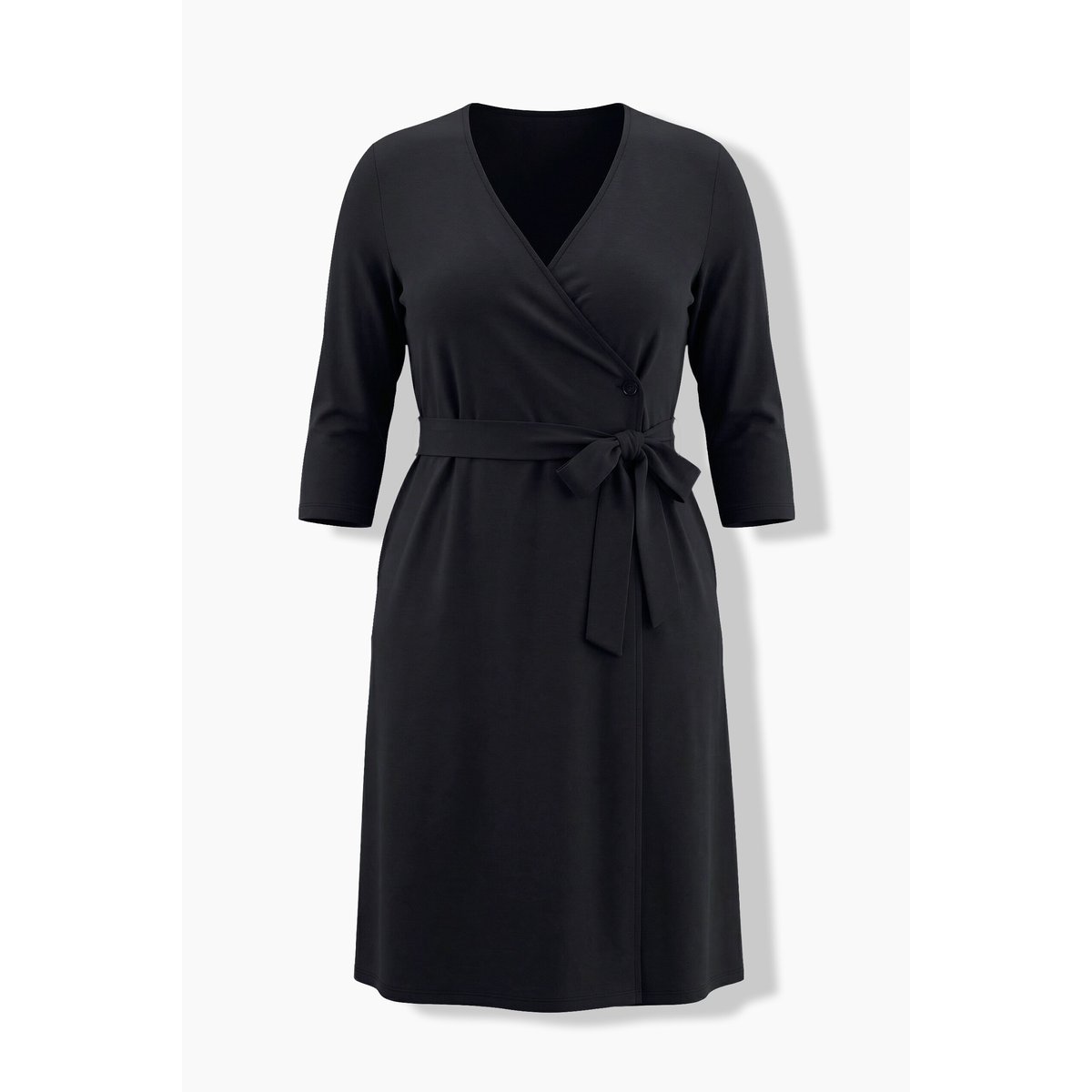 Robe portefeuille, coupe en A, col en V noir, ULLA POPKEN