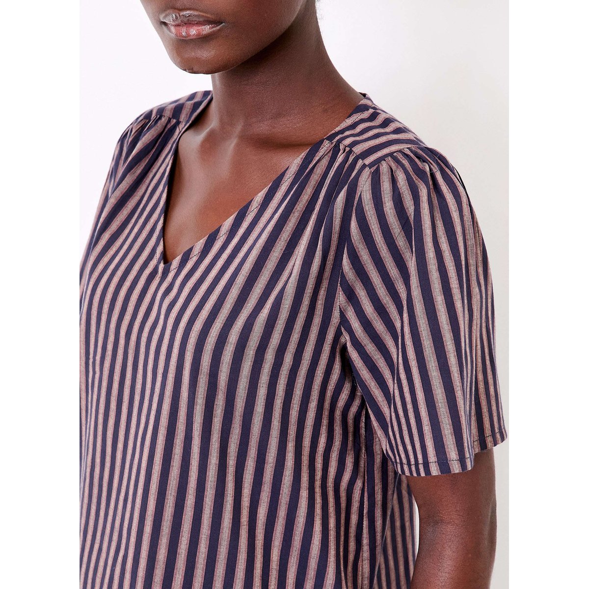 Top rayé manches courtes voile de coton bio PALANE bleu navy palane, LA FIANCÉE