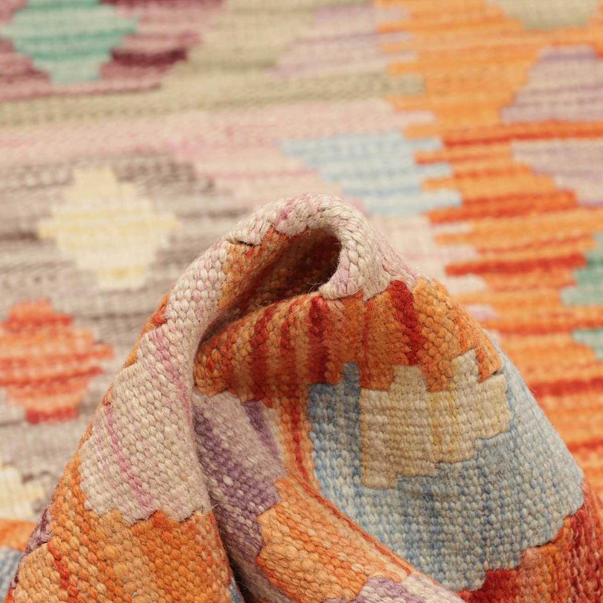 Tapis kilim au motif ethnique, tissé plat authentique, KILIM 24 multicolore, bleu, orange, UN AMOUR DE TAPIS