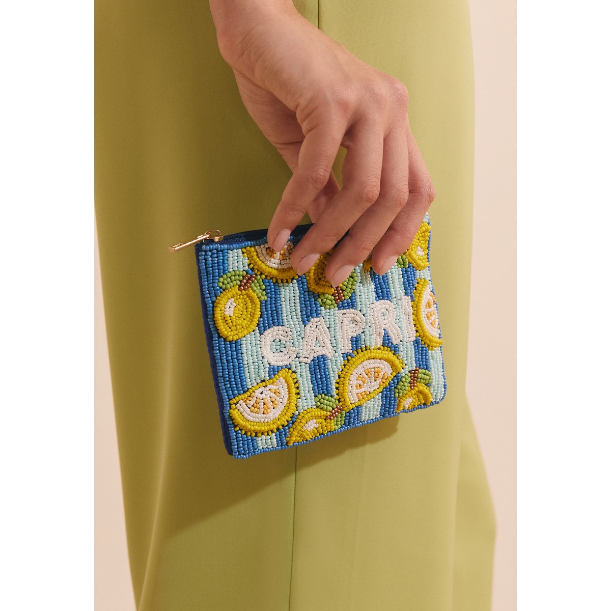 Pochette perlée à motif citron IRENE bleu vif, ETAM