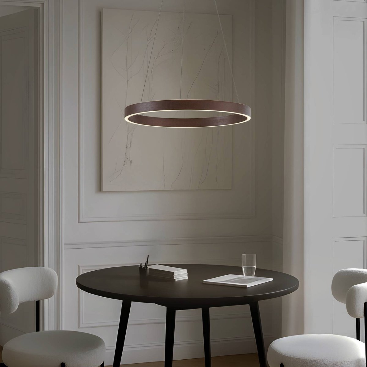 Suspension en métal moderneLED, Yonam marron café, blanc, LUCANDE