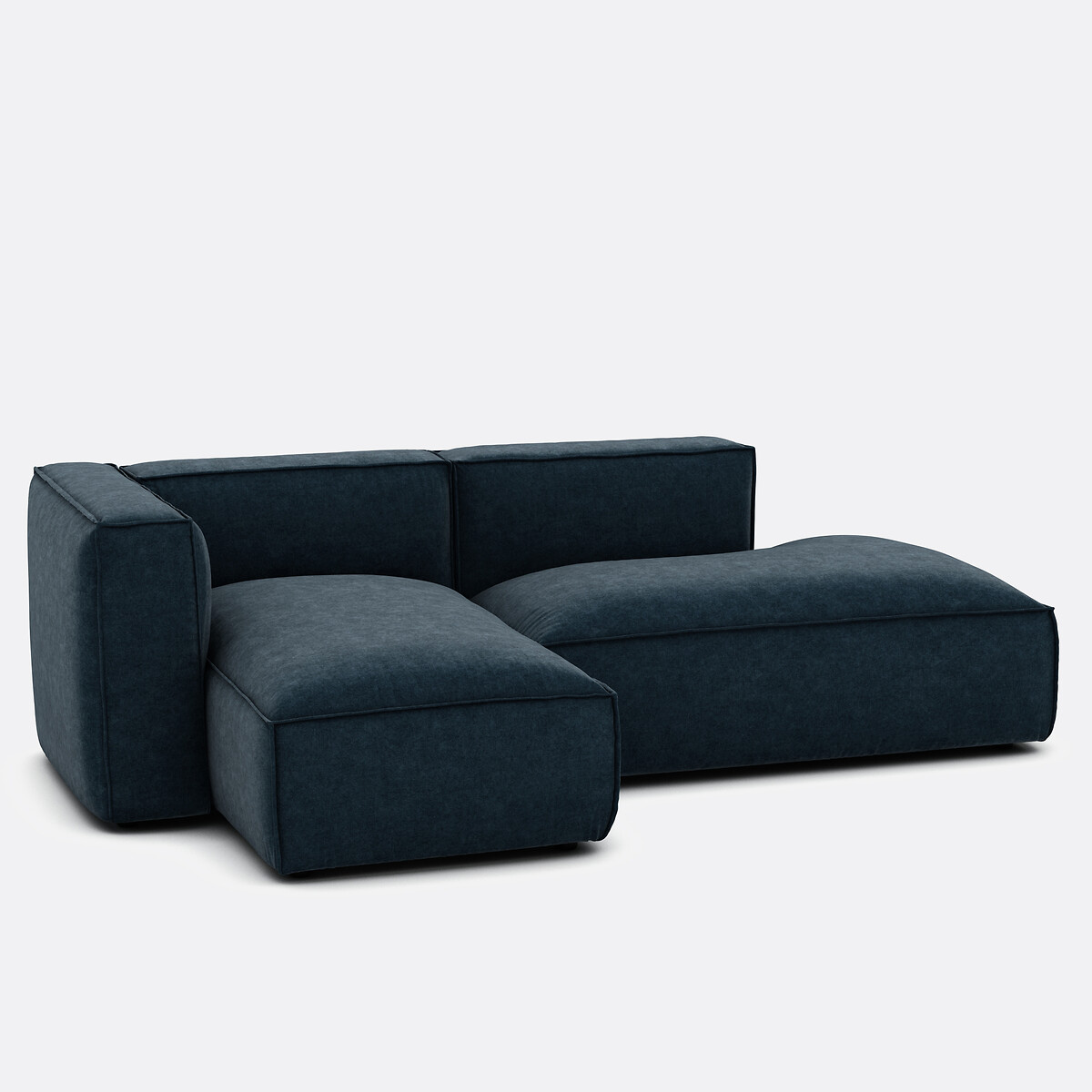 Canapé modulable d'angle gauche, en velours texturé, SEVEN bleu de prusse, LA REDOUTE INTERIEURS