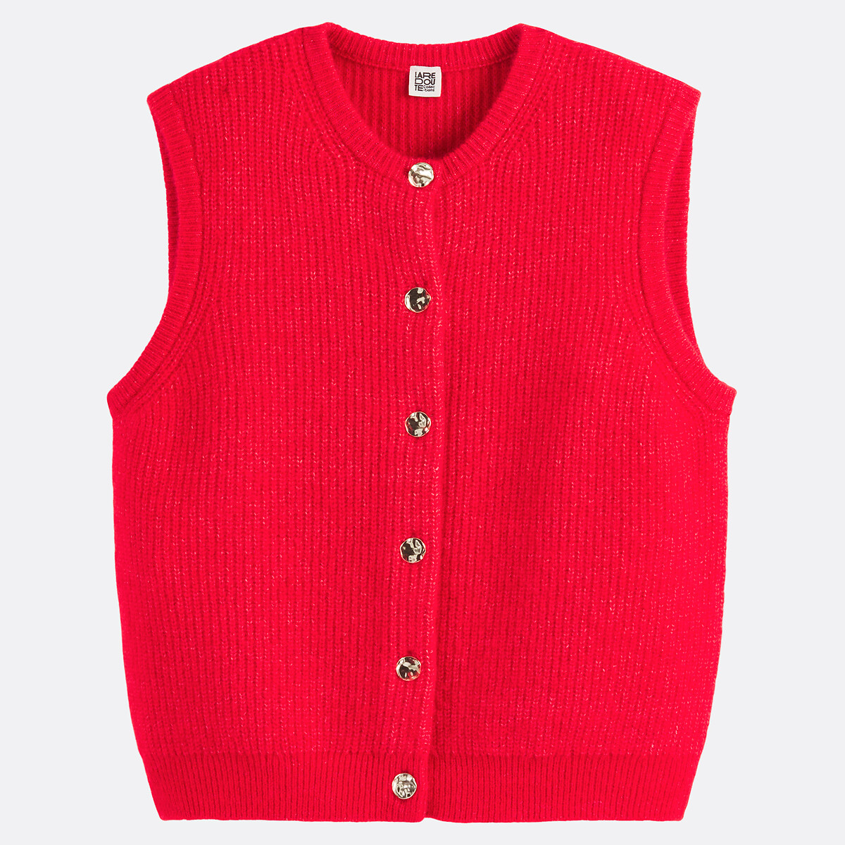 Geknöpfte Strickjacke aus grobem Strick mit Rundhalsausschnitt rot, LA REDOUTE COLLECTIONS