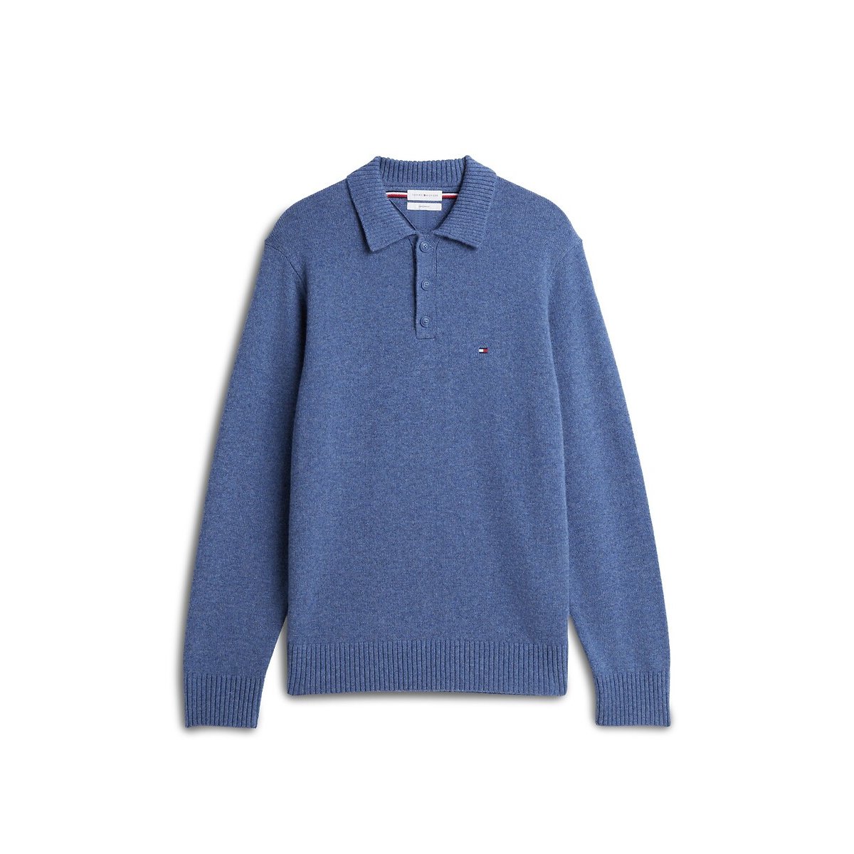 Trui met geknoopte kraag, van wol mêleeblauw, TOMMY HILFIGER
