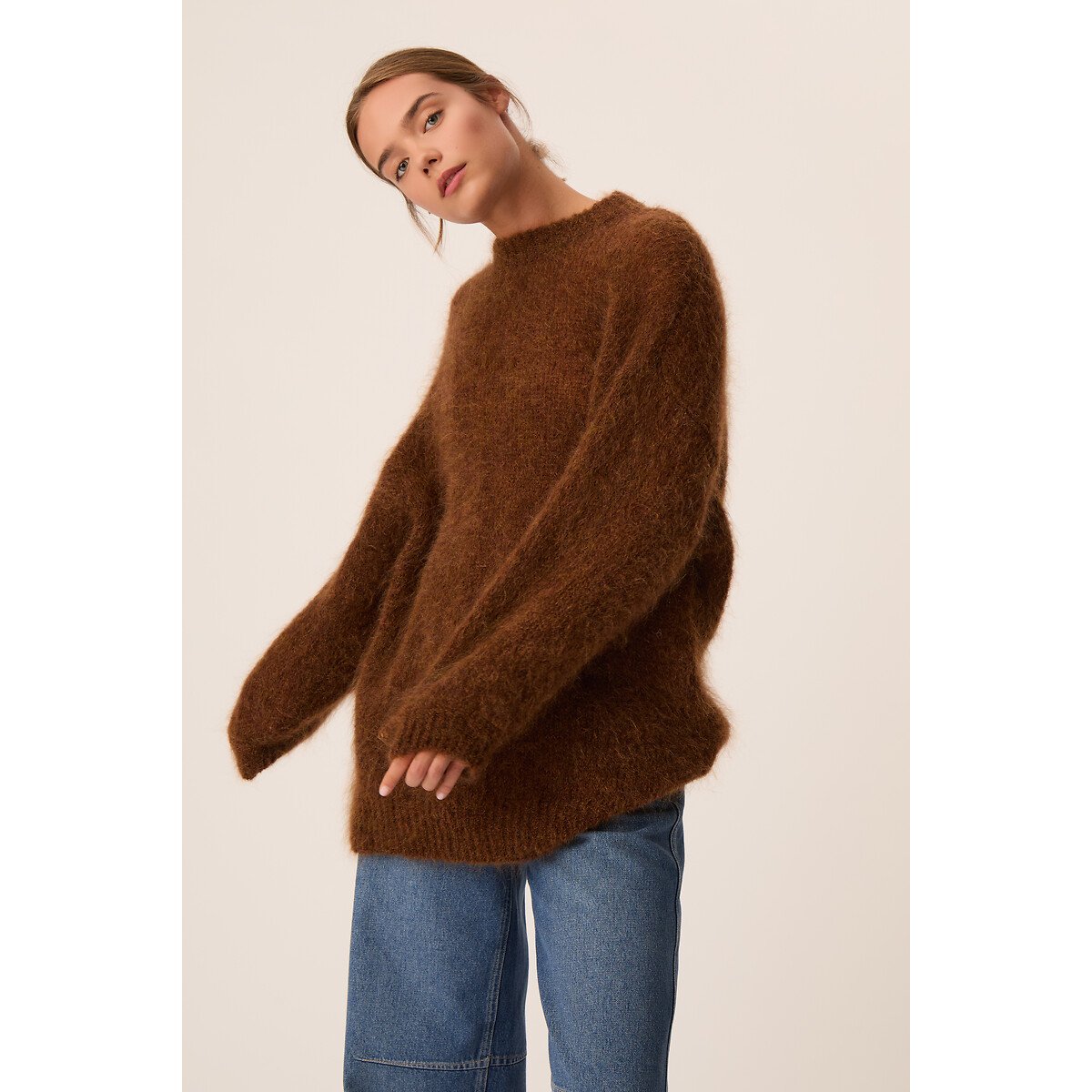 Pullover mit Rundhalsausschnitt aus Mohair-Mischgewebe, ALENA cognac, DES PETITS HAUTS
