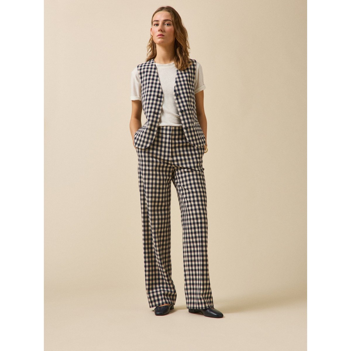Pantalon tailleur vichy Juliette vichy encre/creme, CYRILLUS