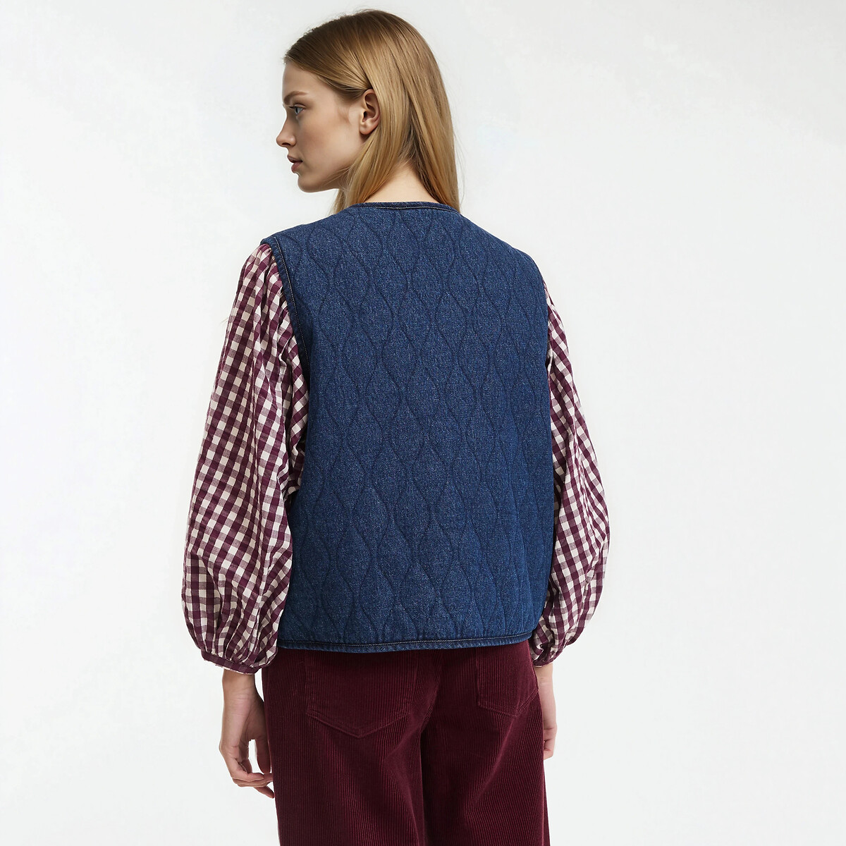 Reversible Cardigan in Quilted Denim untreated blue, LA REDOUTE COLLECTIONS