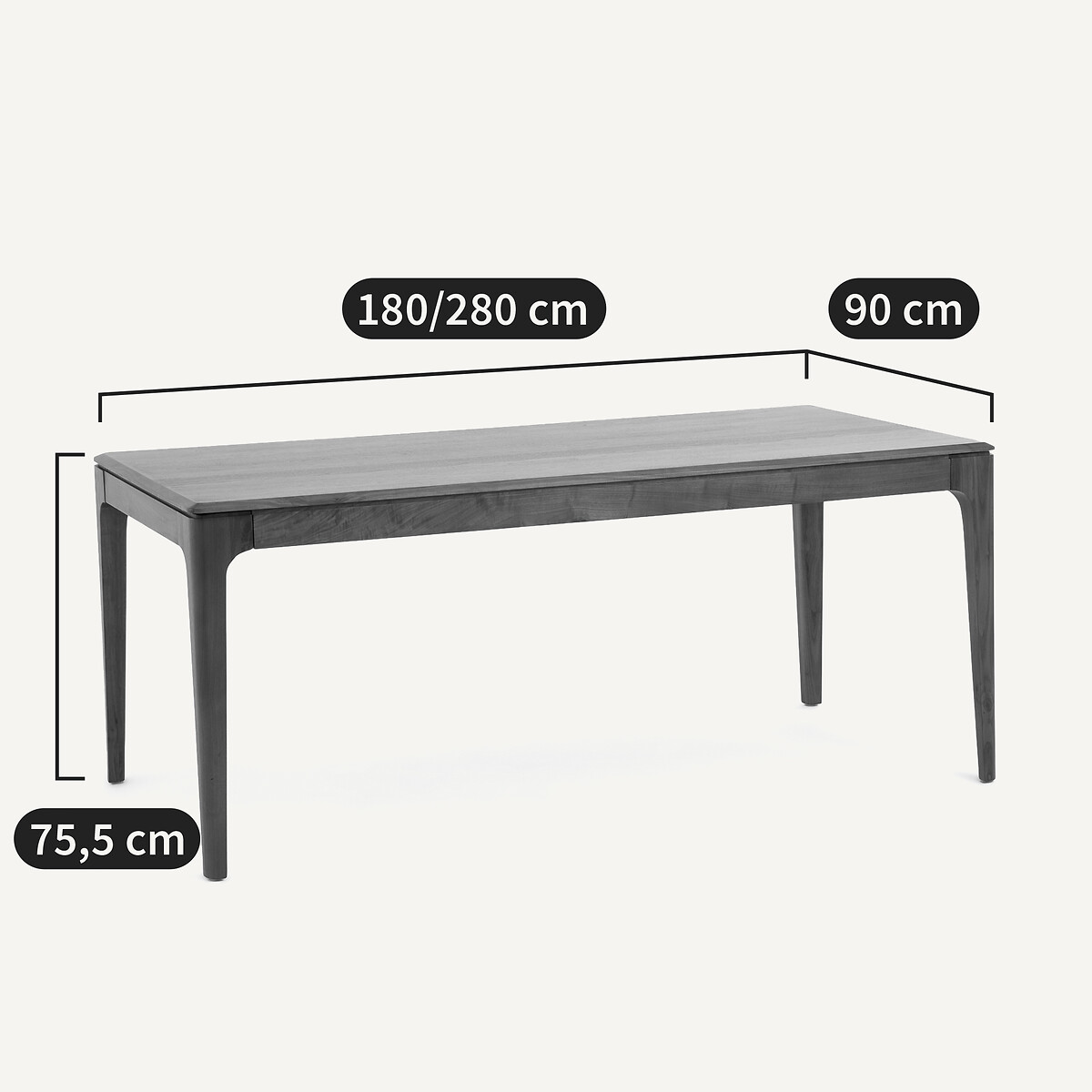 Table extensible, en noyer massif et plaqué noyer, 8 à 12 couverts, SANARA noyer, AM.PM