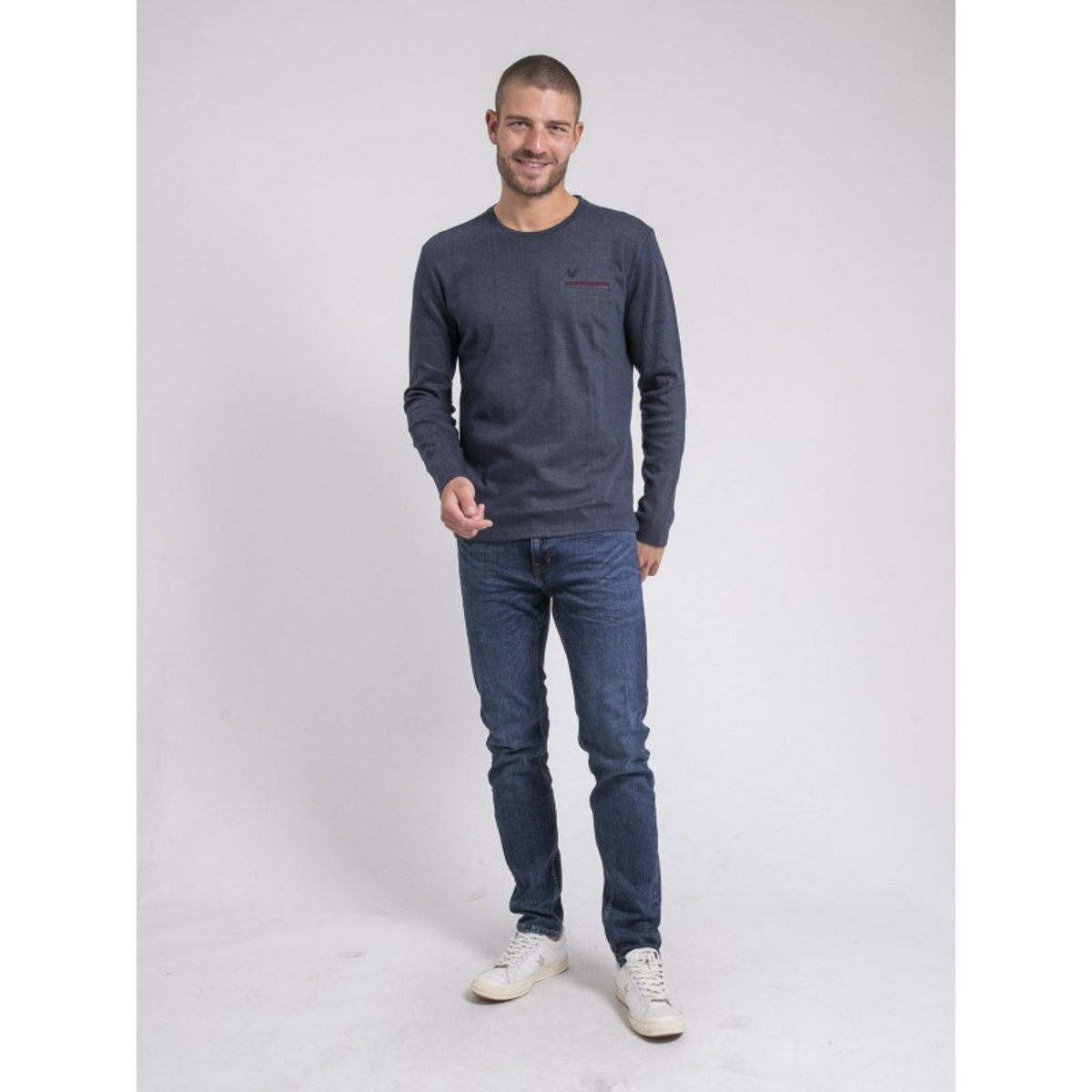 T-shirt Manches Longues Col Rond Pur Coton Jaboutix bleu marine, RITCHIE