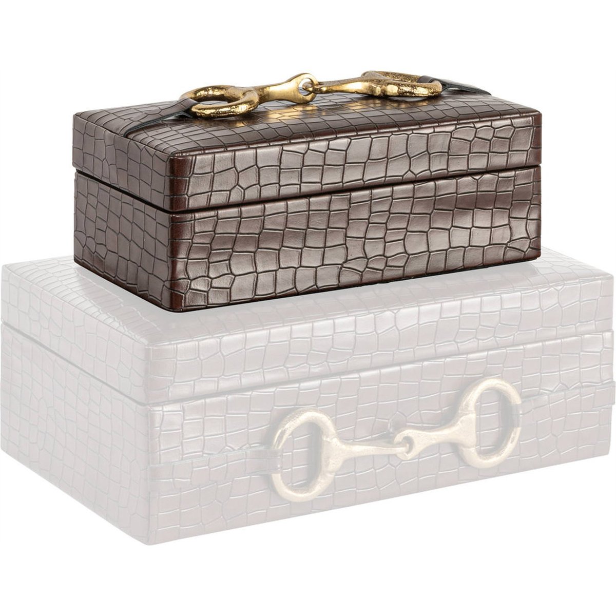 Boîte de rangement effet croco marron foncé et doré, RECOLLECTION